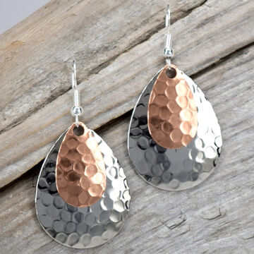 Eye Catching Jewelry Womens Silver & Copper Hammered Earring