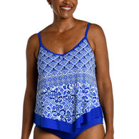 Maxine Swim Group Women's Grecian Tile Flutter Hem Tankini Plus Size Swimsuit Top