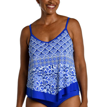 Maxine Swim Group Womens Grecian Tile Flutter Hem Tankini Plus Size Swimsuit Top