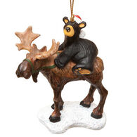 Big Sky Carvers Bear Riding Moose Ornament