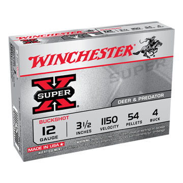 Winchester Super-X 12 GA 3-1/2 54 Pellet #4 Buckshot Ammo (5)