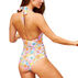 Stylish Swimwear Womens Small Floral Print Neck Tie One-Piece Swimsuit