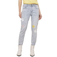 Charlie B Women's Distressed Jean with Painted Flowers