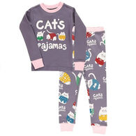 Lazy One Girl's Cat Long-Sleeve Pajama Set, 2-Piece