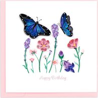 Quilling Card Flowers & Blue Butterflies Birthday Card