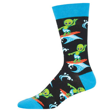 Socksmith Design Mens Surfing The Galaxy Aliens Crew Sock