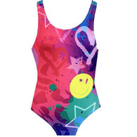Limeapple Girl's Sarai Multicolor Smiley Swimsuit, One-Piece