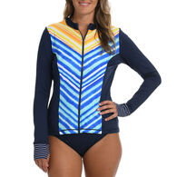 Maxine Swim Group Women's 24th & Ocean Ocean Stripe Rashguard Long-Sleeve Shirt