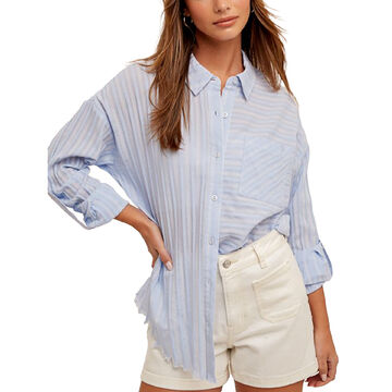 Hem & Thread Womens Striped Long-Sleeve Shirt