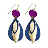 Anju Women's Teardrop Fuchsia/Blue Layered Brass Patina Earring