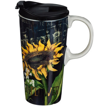 Evergreen Sunflower Splendor Ceramic Travel Cup w/ Lid