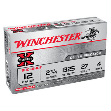 Winchester Super-X 12 GA 2-3/4 27 Pellet #4 Buckshot Ammo (5)