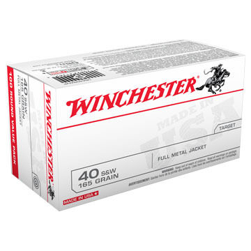 Winchester USA 40 S&W 165 Grain FMJ Handgun Ammo (100)