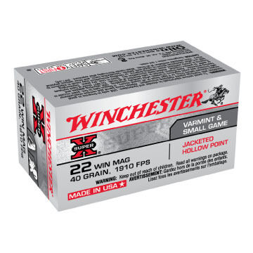 Winchester Super-X 22 Winchester Mag 40 Grain JHP Ammo (50)