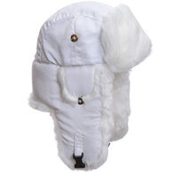 Mad Bomber Women's White Supplex Nylon Hat with White Faux Fur