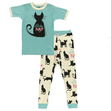 Lazy One Toddler Girls Cat Nap Short-Sleeve Pajama Set, 2-Piece