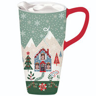 Evergreen Christmas Wishes Ceramic Travel Cup w/ Lid