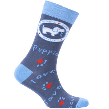 Puppie Love Womens Blue Logo Pup Crew Sock