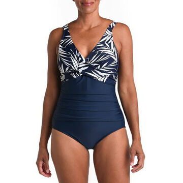 Maxine Swim Group Womens Gold Leaf Wrap Front One-Piece Swimsuit