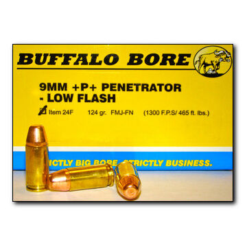 Buffalo Bore Penetrator Low Flash 9mm +P+  124 Grain FMJ FN Handgun Ammo (20)