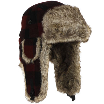 Mad Bomber Womens Wool Plaid Bomber Hat with Brown Faux Fur