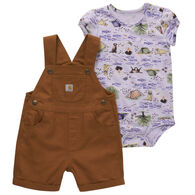 Carhartt Infant Girl's Camper Print Canvas Bodysuit & Shortall Set, 2-Piece