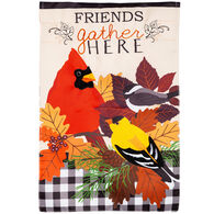 Evergreen Fall Songbirds Gather Applique Garden Flag
