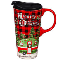 Evergreen Merry Christmas Camper Ceramic Travel Cup w/ Lid