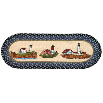 Capitol Earth Three Lighthouses Oval Patch Printed Runner Braided Rug