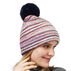 Magic Scarf Womens Striped Knit Beanie and Overlay Glove Set