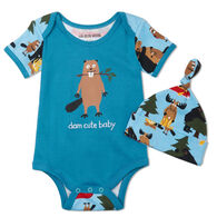 Hatley Infant Little Blue House Life in the Wild Blue Bodysuit with Hat